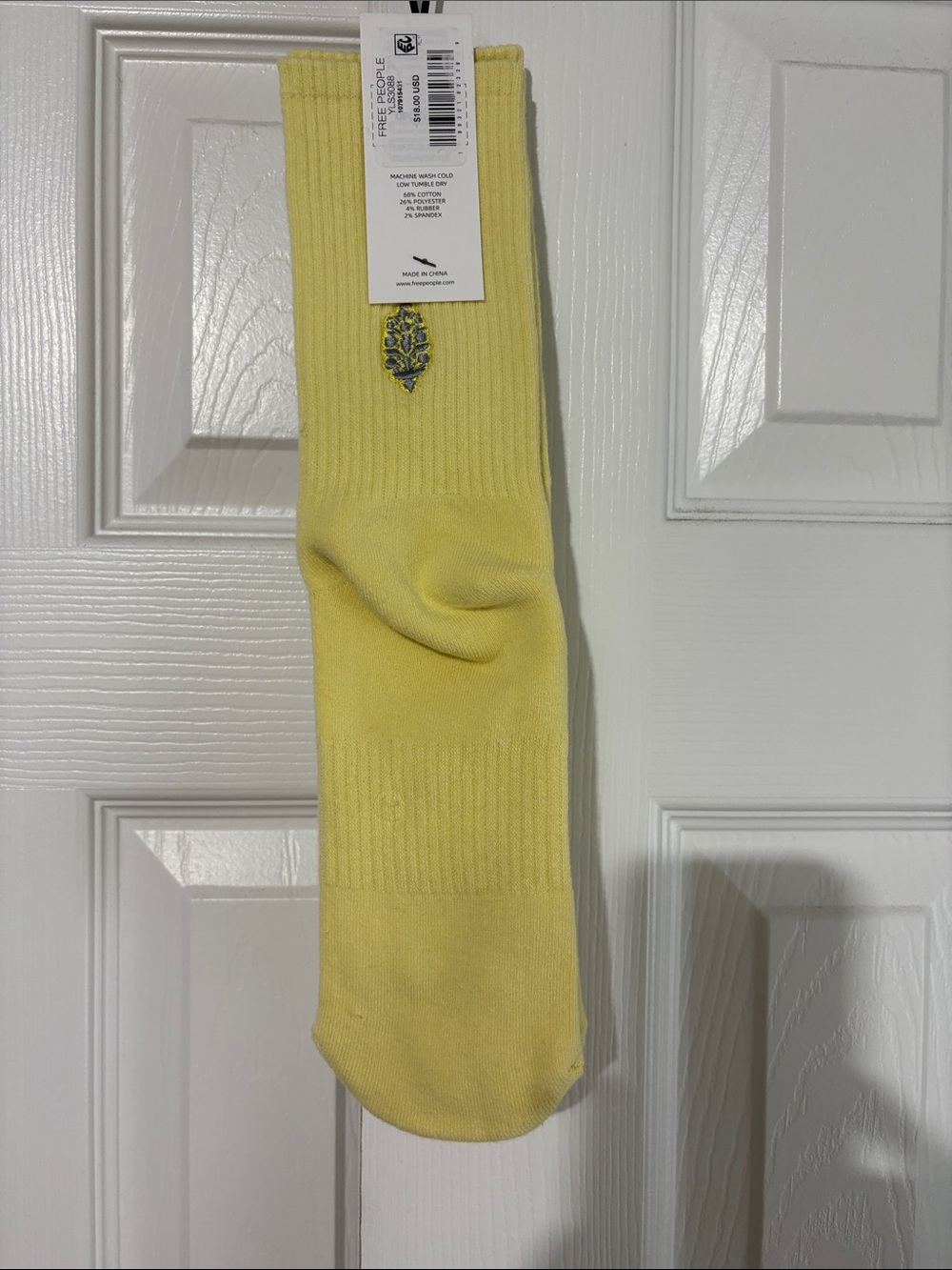Free People Men's Yellow Crew Socks with Embroidered Crest Accent